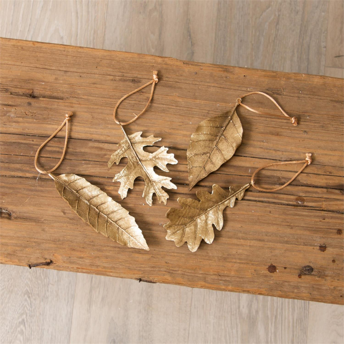 Set of 4 Gold Finish Leaf Resin Ornaments