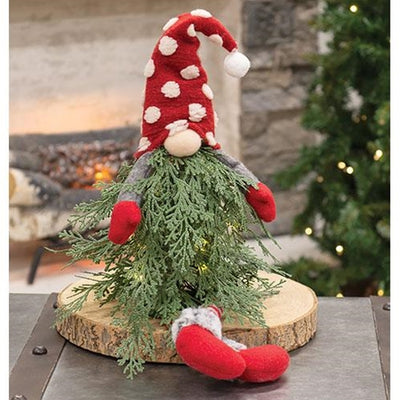 Lighted Polka Dot Christmas Tree Dangle Leg Gnome 24.5" H