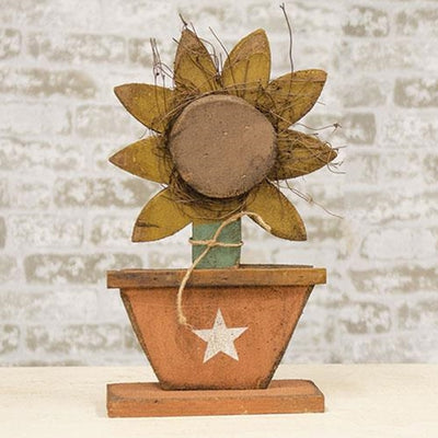 Potted Sunflower on Base 16.5" Wooden Decor