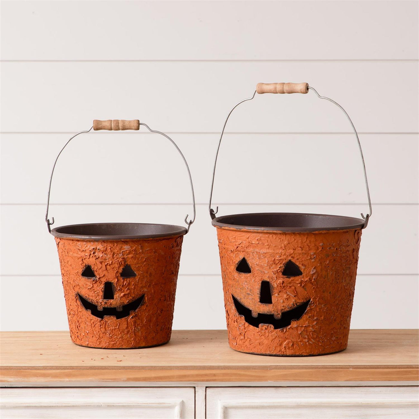 DAY 3 🎃 25 Days of SUMMERWEEN Set of 2 Jack O' Lantern Rustic Metal Buckets