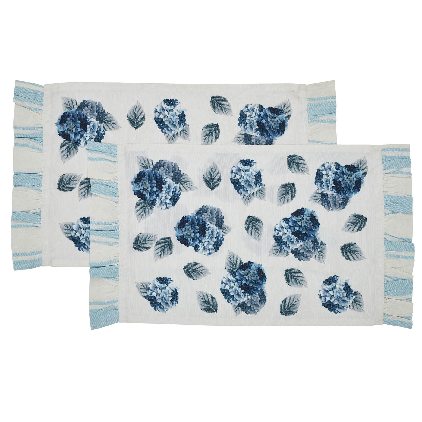 Set of 2 Blue Hydrangea Ruffled Placemats