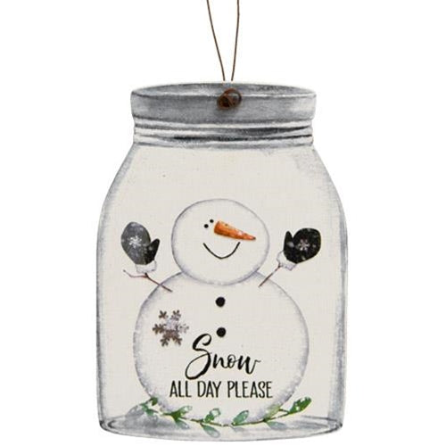 Snow All Day Please Happy Snowman Mason Jar Ornament