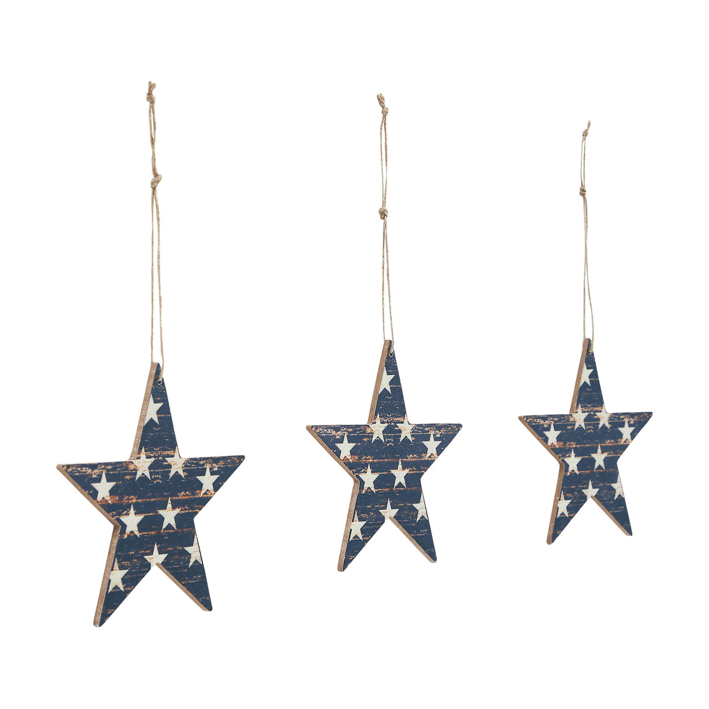 Set of 3 White Stars On Navy Star Ornaments
