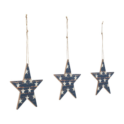 Set of 3 White Stars On Navy Star Ornaments