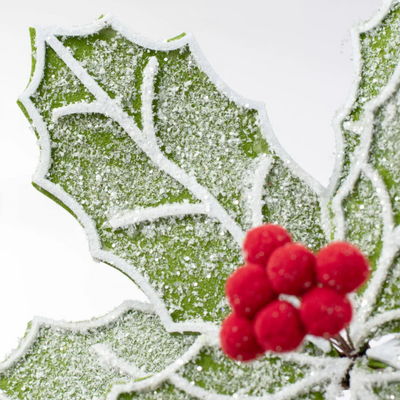 💙 Frosted Felt Holly Poinsettia 19" Faux Floral Stem