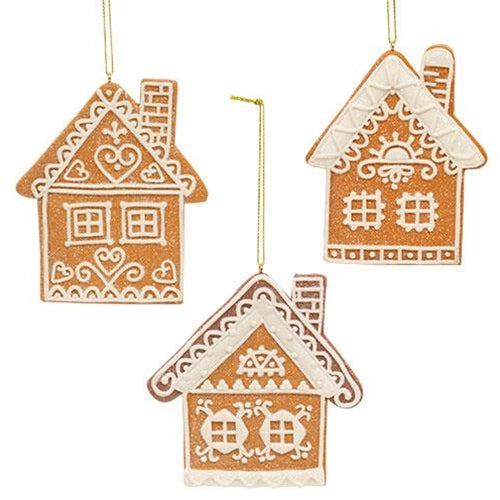💙 Set of 3 Glitter Clay Dough Gingerbread House Ornaments