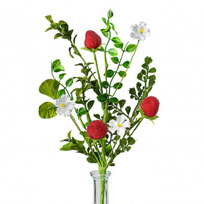 Strawberry Blossoms Fern 16" Faux Pick
