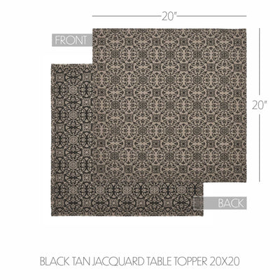 Black Tan Jacquard 20" Square Table Topper