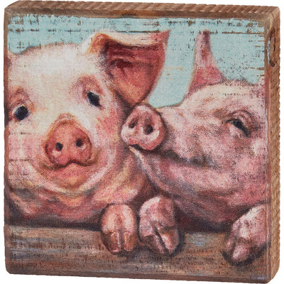 Happy Pink Pigs Small 4" Block Sign