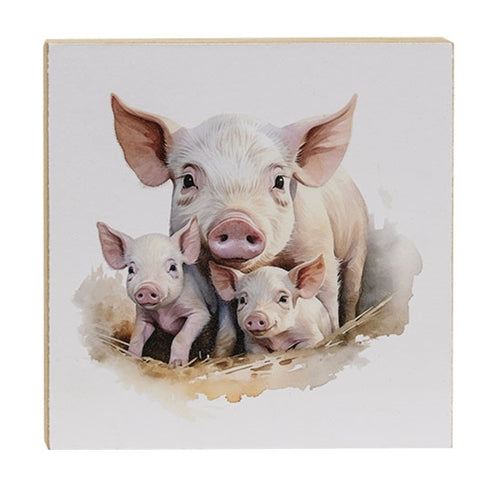 🐄🚜 20 DAYS OF FARM LIFE Family Porktrait 6" Pig with Piglets Square Block
