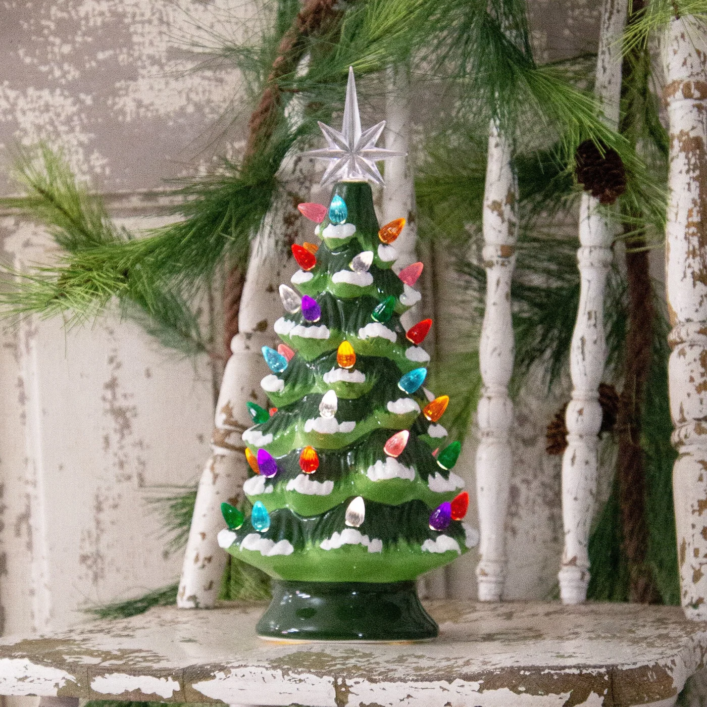 Nostalgic Lighted Ceramic Christmas Tree 13" H Battery