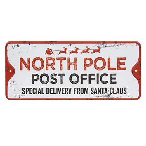 North Pole Post Office 11" Metal Sign