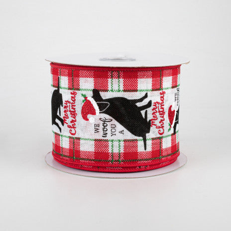 Woof You Dog Merry Christmas Red and White Ribbon 2.5" x 10 yards