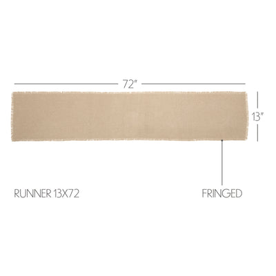 Burlap Vintage-Style Fringed Table Runner 13" x 72"