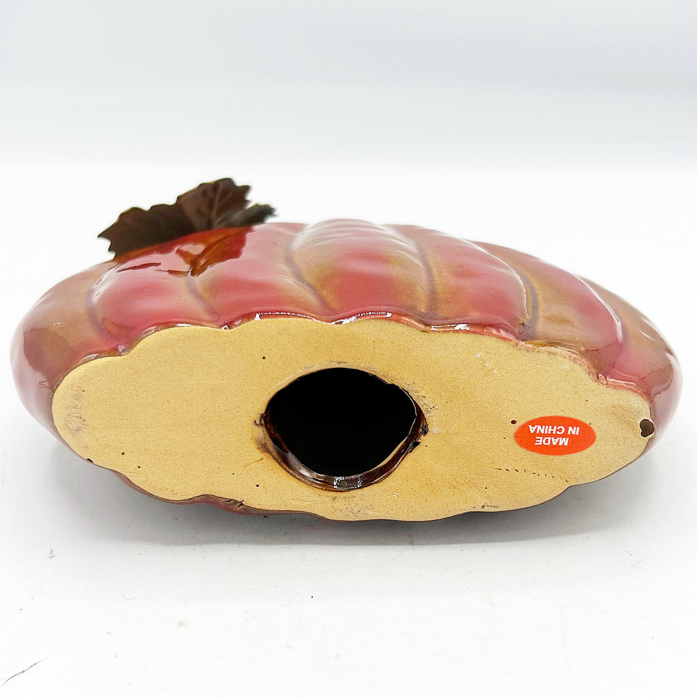 💙 Burnt Orange Pumpkin with Metal Leaf 5.25" H