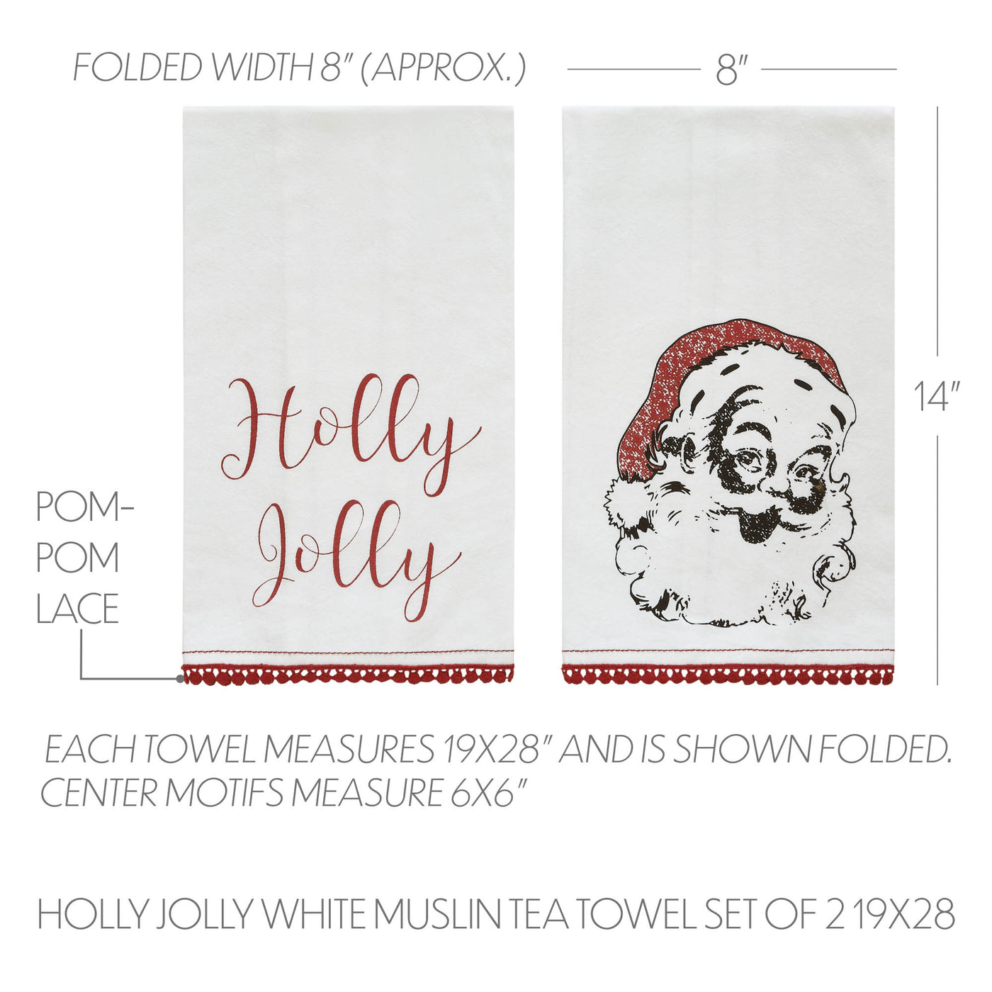 Kringle Chenille Holly Jolly White Muslin Tea Towel Set of 2