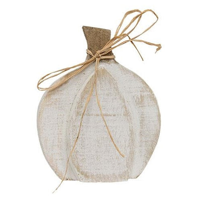 Rustic White Layered Wood Pumpkin Sitter 6.5" H