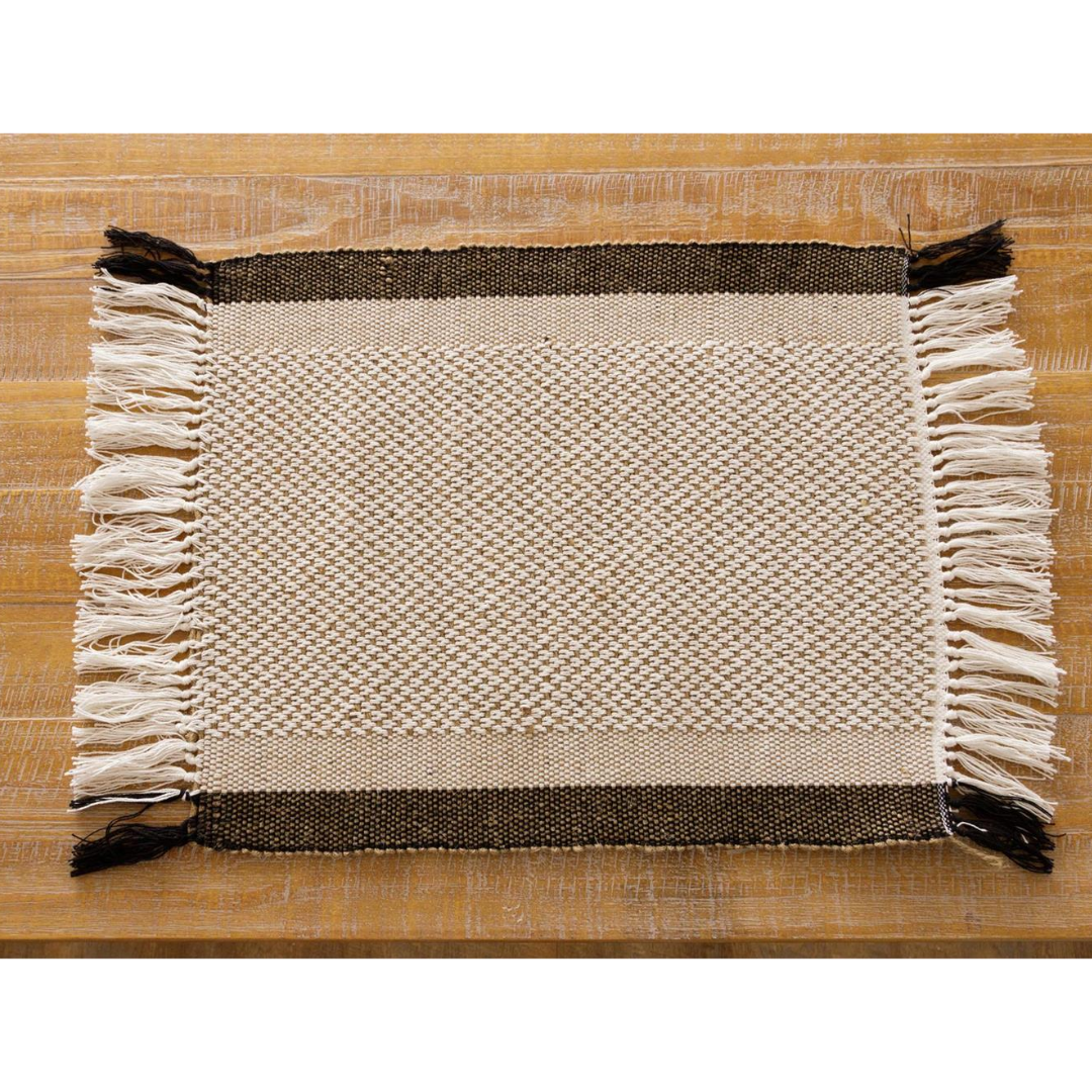 Set of 4 Natural Striped Cotton and Jute Placemat with Fringe