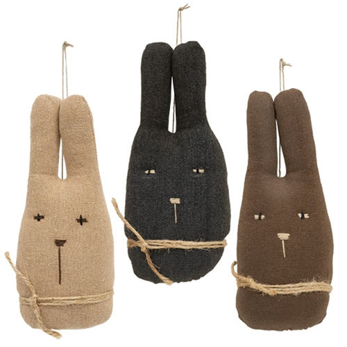 Set of 3 Fabric Rabbit Head Ornaments