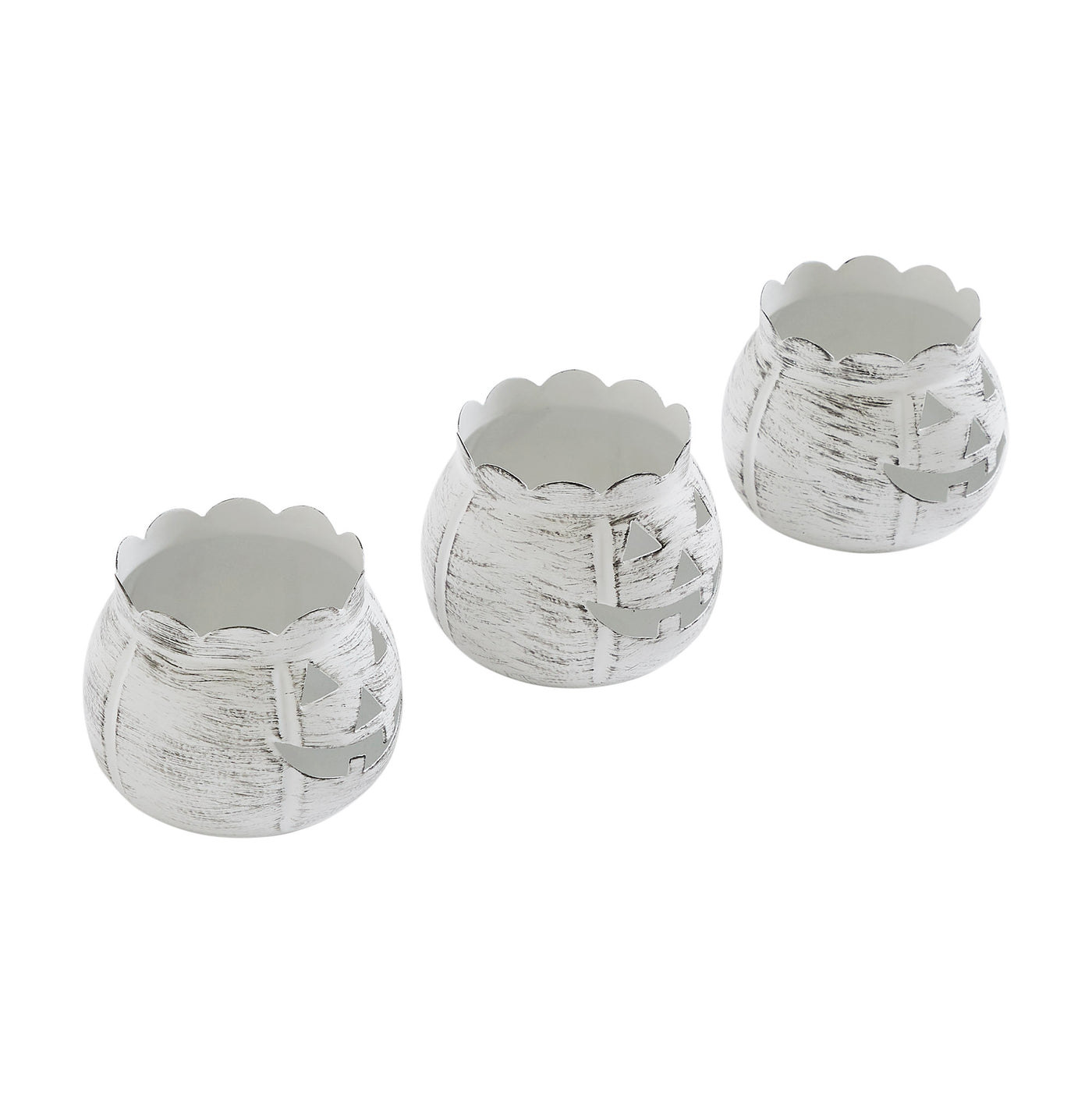 Set of 3 Jack-O-Lantern Distressed White Candle Holders