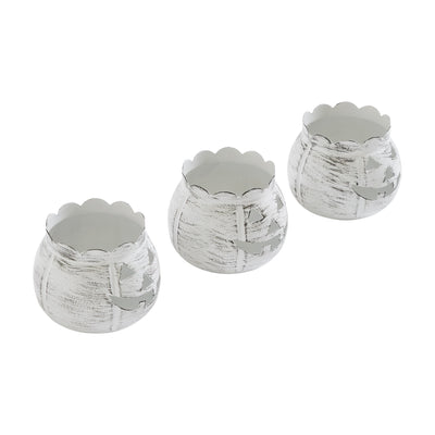 Set of 3 Jack-O-Lantern Distressed White Candle Holders