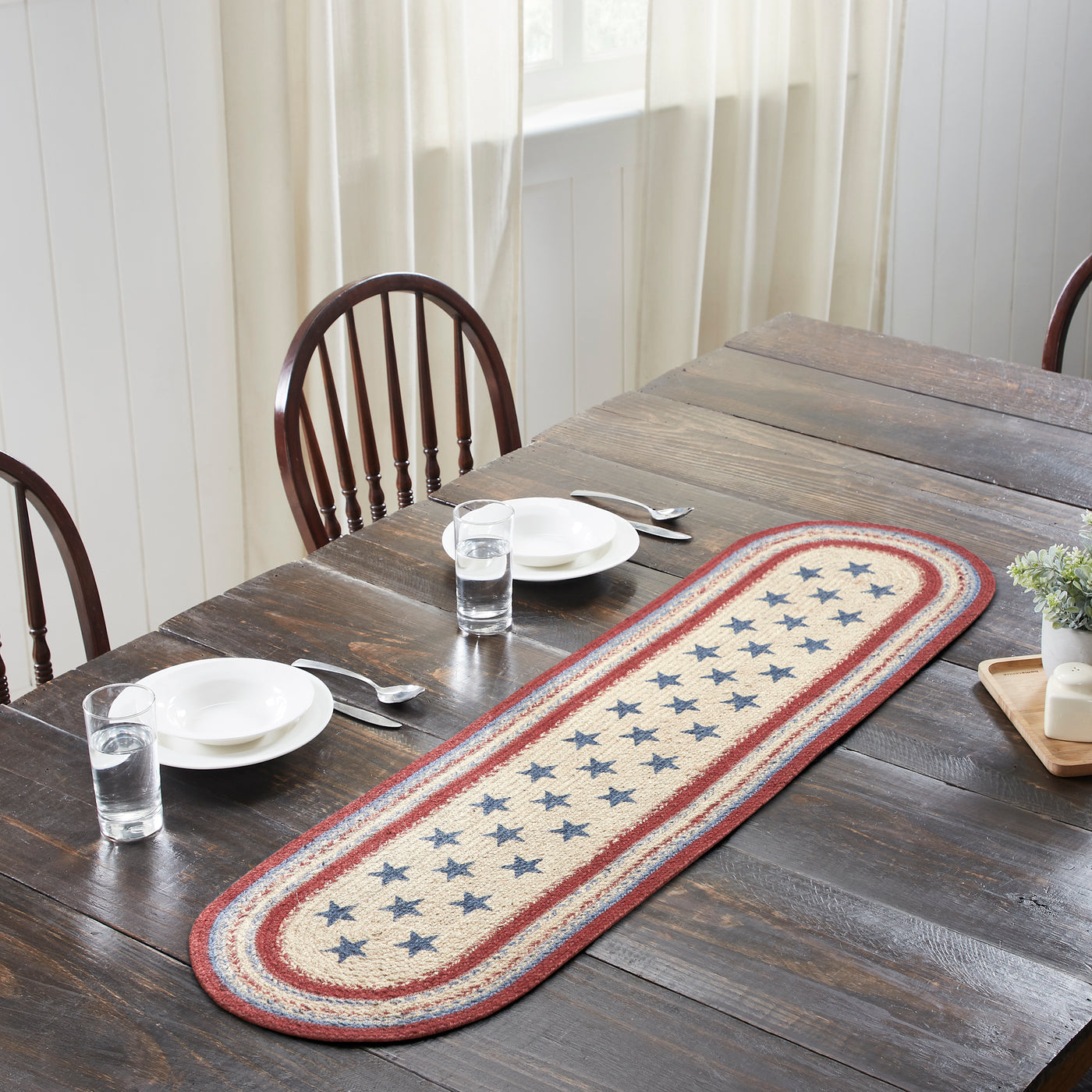 Americana Stars and Stripes 48" Jute Oval Runner