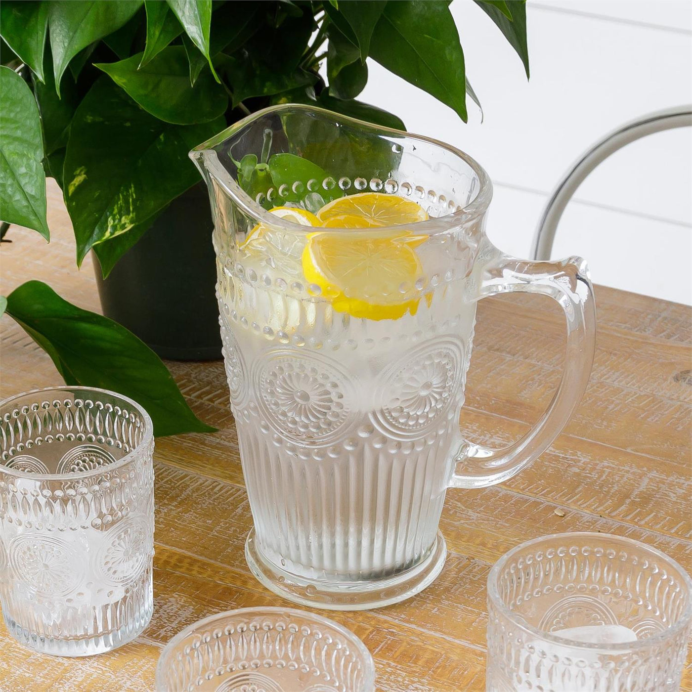 Retro Inspired Ridged Clear Glass Pitcher