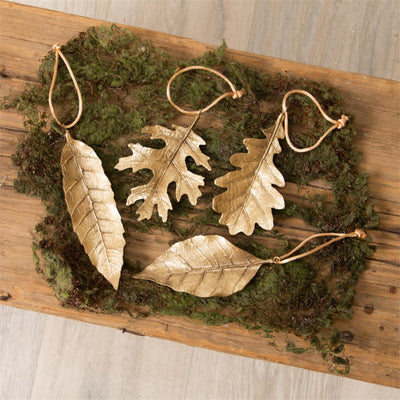 Set of 4 Gold Finish Leaf Resin Ornaments
