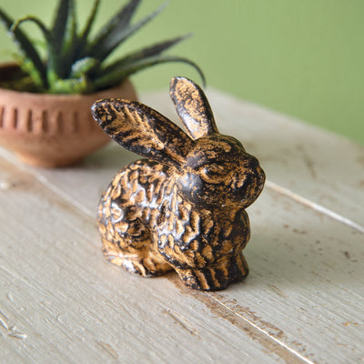 Set of Two Rustic Bunny Cast Iron Figurines