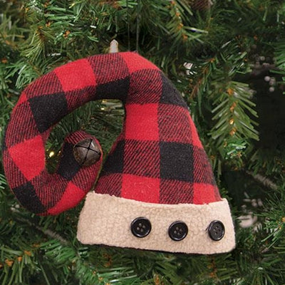 Red & Black Check Stuffed Santa Hat Ornament