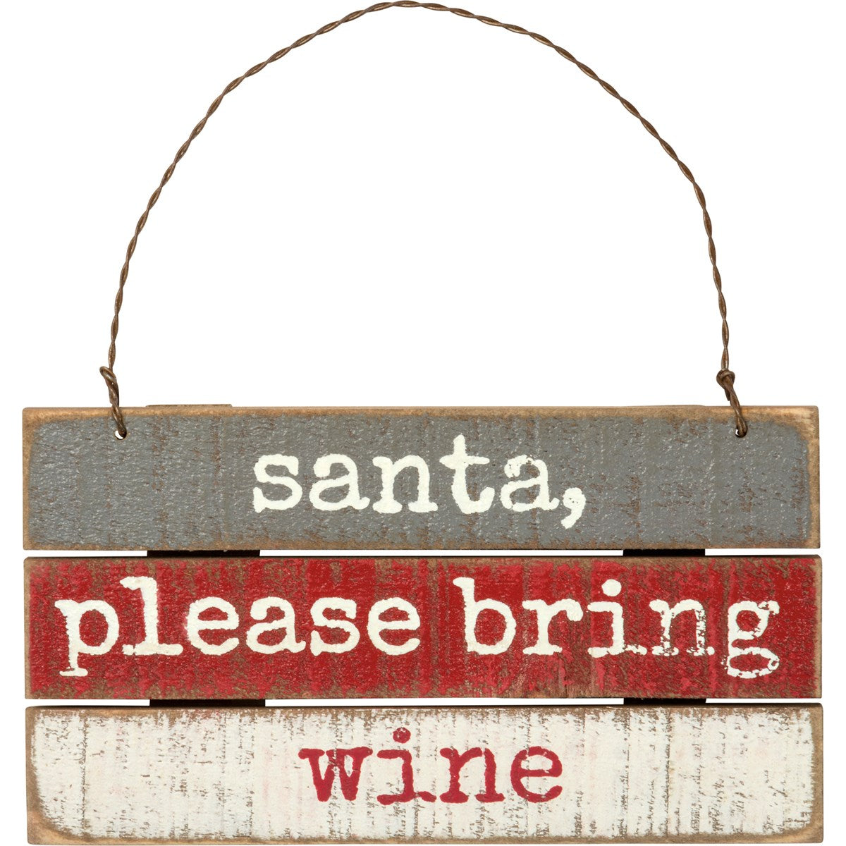 💙 Santa Please Bring Wine Rustic Slat Ornament