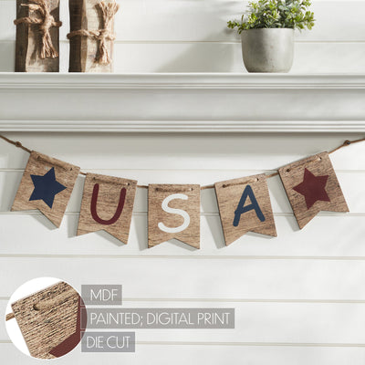 USA and Stars Wooden Banner with Twine