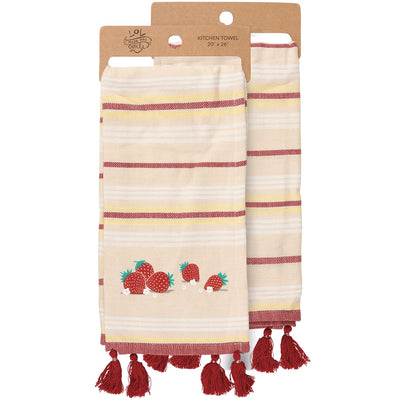 Strawberries Striped Tassled Kitchen Towel