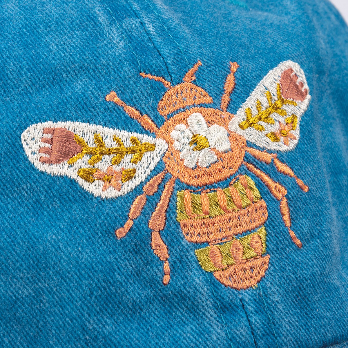 Bee Happy Floral Blue Baseball Cap