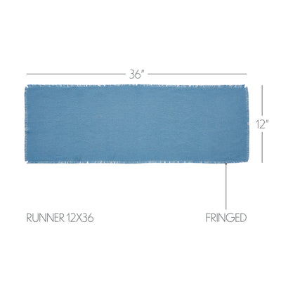 Burlap Blue Fringed Table Runner 12" x 36"