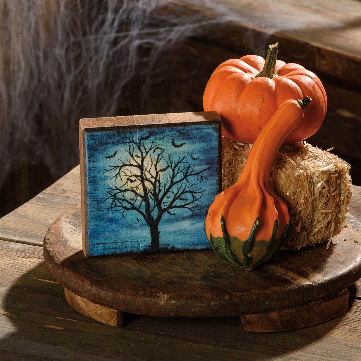 Haunted Tree 4" Small Wooden Block Sign