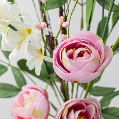 Pink Ranunculus Berry Leaves 17" Faux Floral Spray