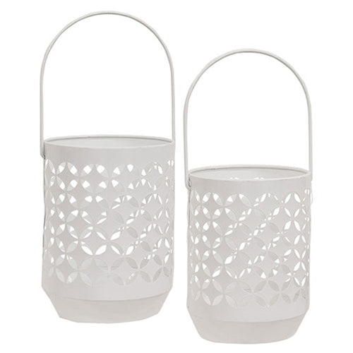 Set of 2 White Geometric Trellis Lanterns