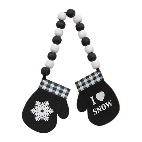 💙 Set of 2 Hello Winter I Love Snow Beaded Hanging Mittens Ornaments