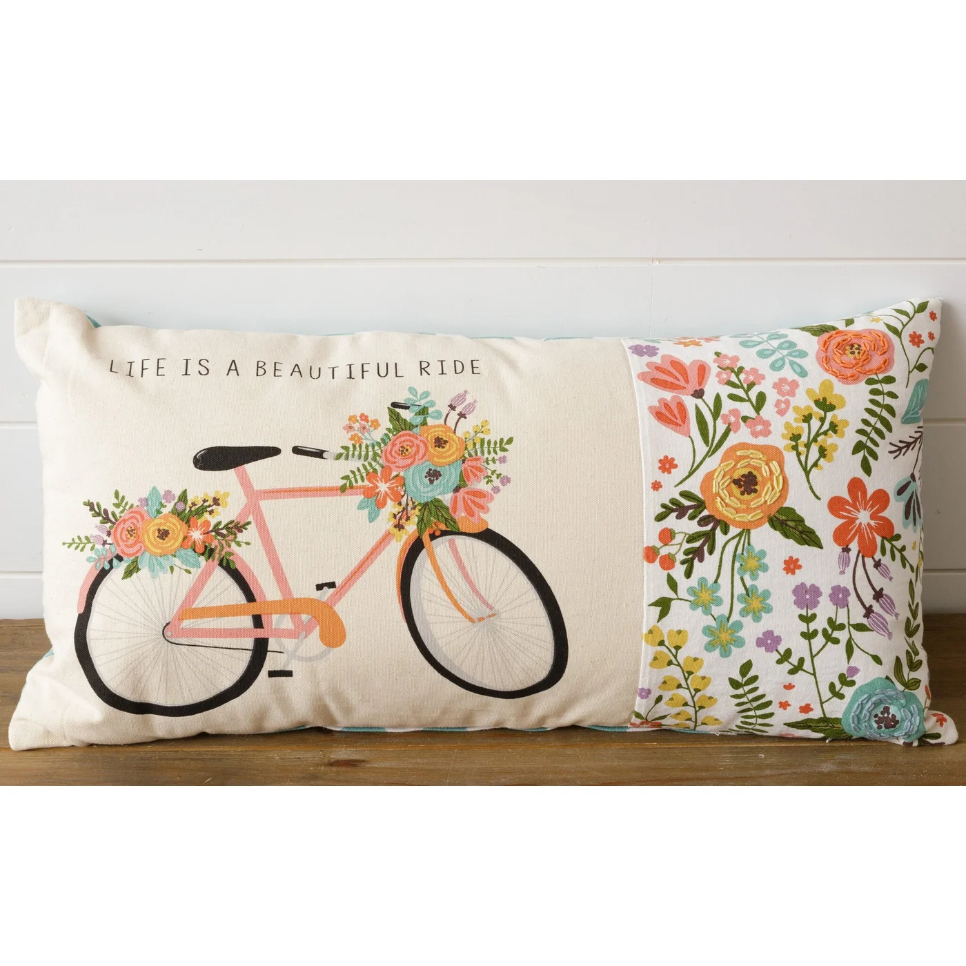 Life Is A Beautiful Ride Bike With Flowers Throw Pillow