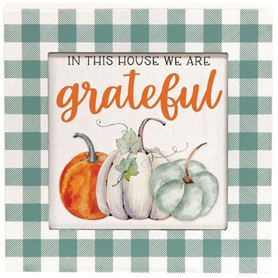 In This House We Are Grateful 9" Fall Pumpkins Box Sign