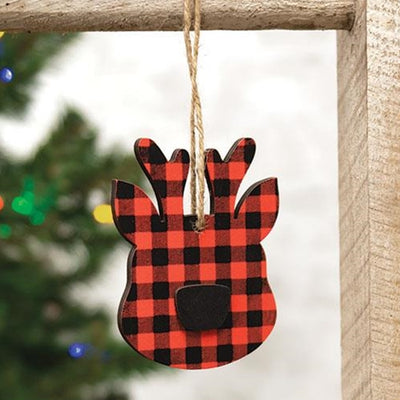 DAY 14 ✨ 25 Days of Ornaments ✨ Red & Black Buffalo Check Reindeer Head Ornament