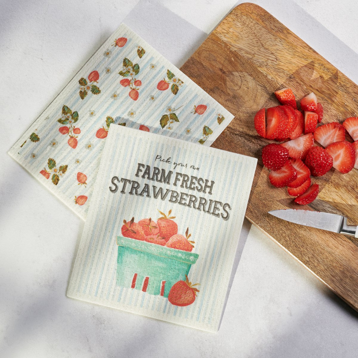 Set of 2 Farm Fresh Strawberries Swedish Dishcloth Set