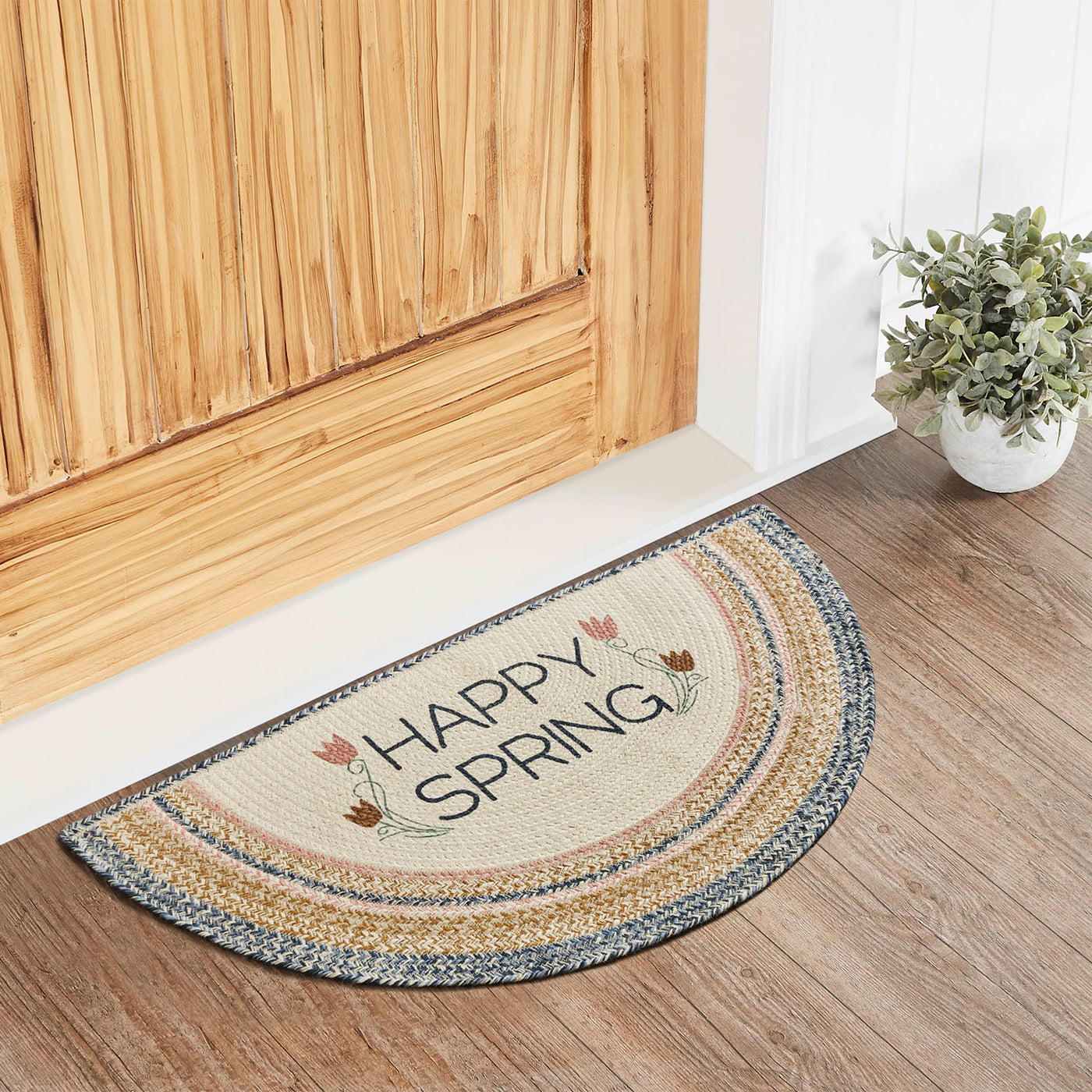 Happy Spring Jute Half Circle Rug 19.5" x 36"