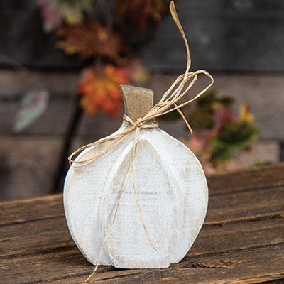 Rustic White Layered Wood Pumpkin Sitter 6.5" H