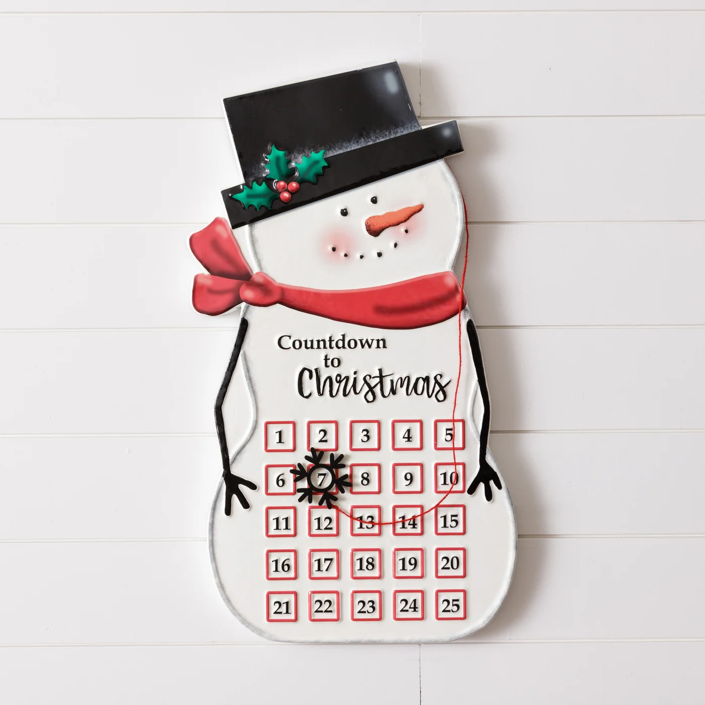 Distressed Snowman Metal Countdown Calendar 25" H