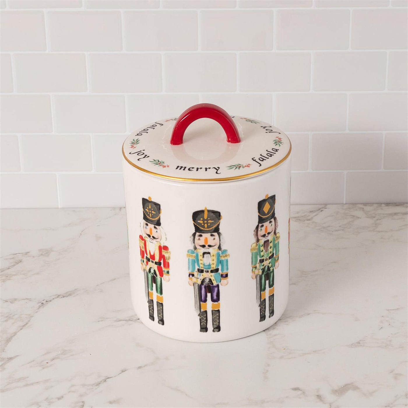 Nutcracker Ceramic Christmas Canister 9" H