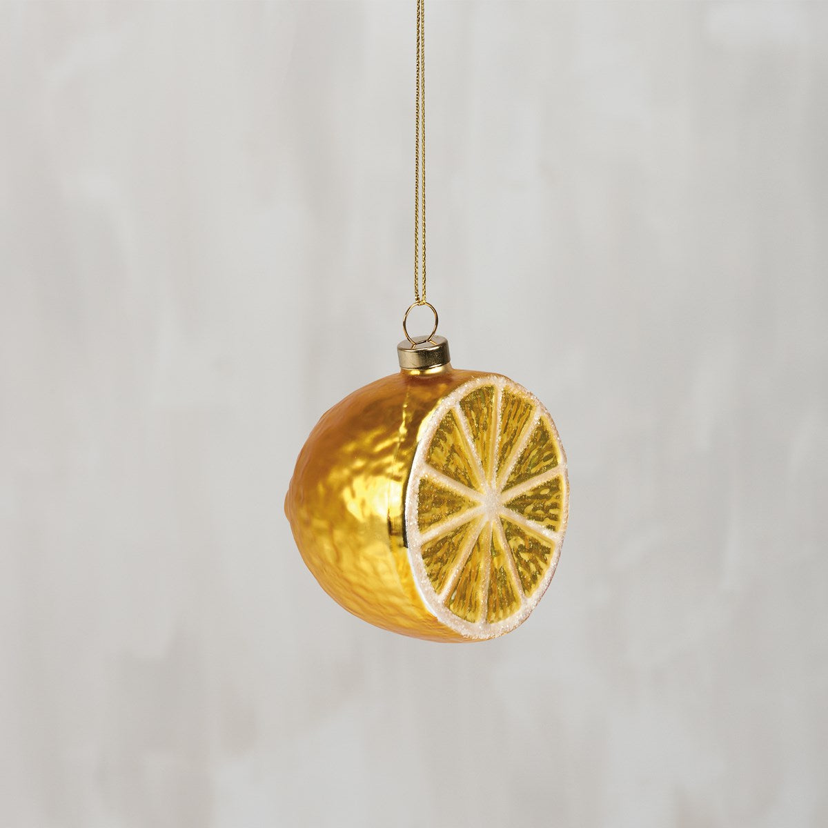 Glittery Half Lemon Glass Ornament