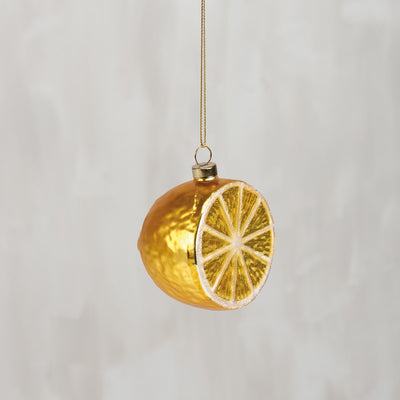 Glittery Half Lemon Glass Ornament