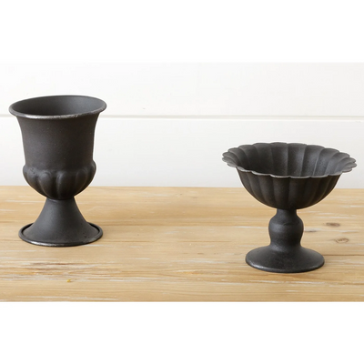 Set of 2 Mini Fluted Black Urns